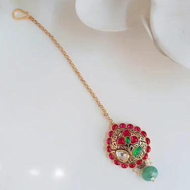 Gold Ruby Kundan Maang Tika Zayn Luxury Jewellery